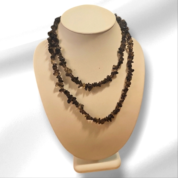 Vintage Handcrafted Smoky Quartz & Black Agate Beaded Long Necklace. - Picture 1 of 6
